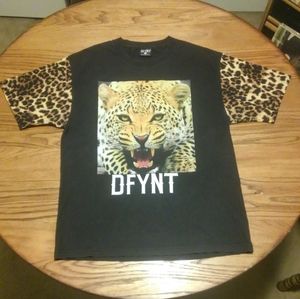 DFYNT 🐯 Leopard Print Sleeves Shirt Defiant Large Cat Made in USA Tee 😊 Jaguar